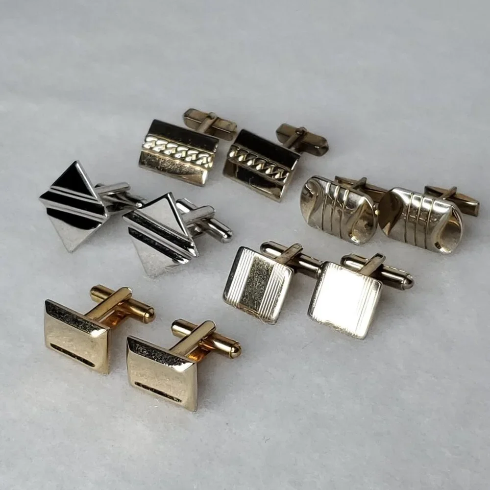 Vintage Cufflinks Gold Silver Tone Basic Simple Swank Unbranded Lot Of 5 Pair